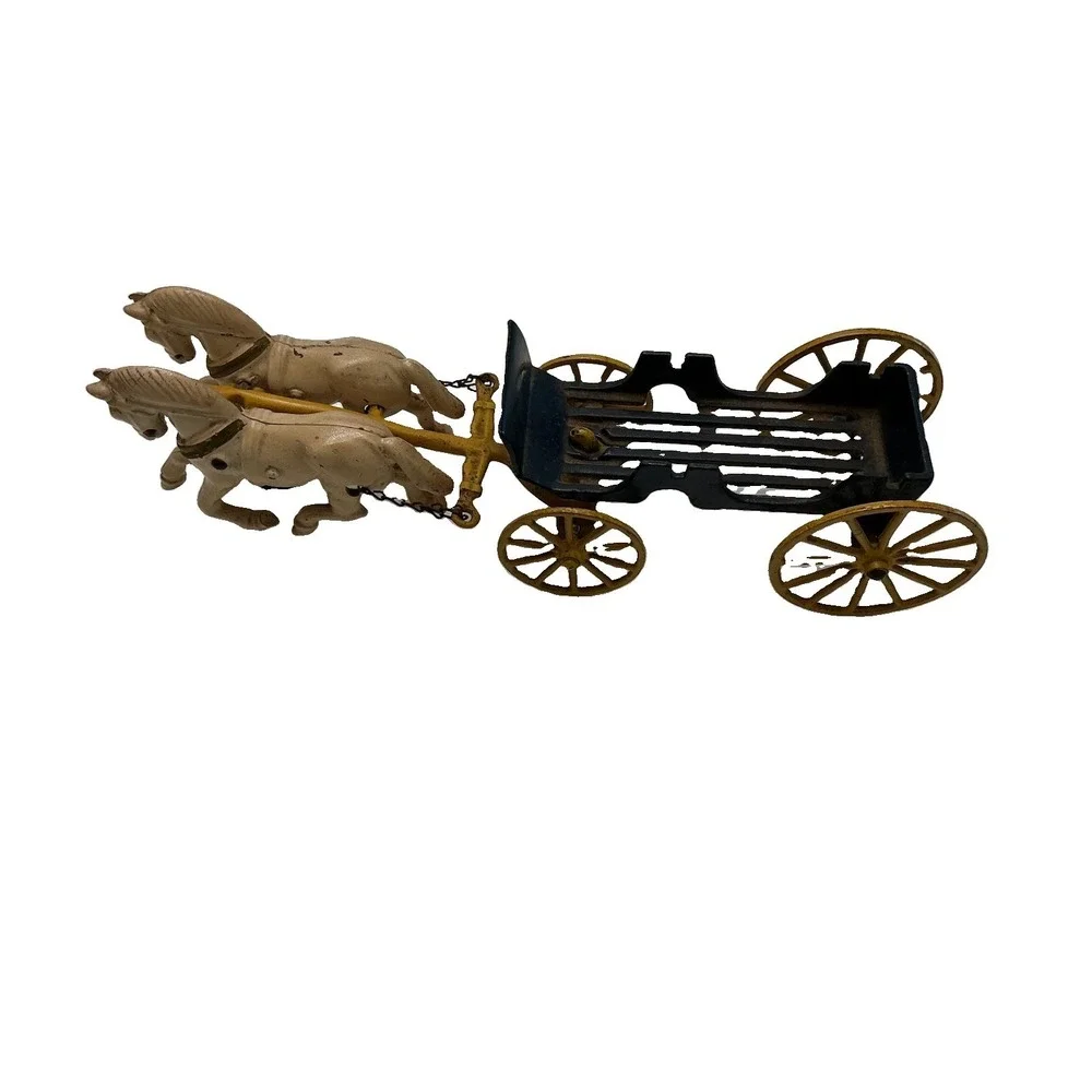 VTG Antique Kenton Cast Iron Horse Drawn Surrey Carriage Toy 13